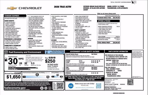 Mosaic Black Metallic 2026 Chevrolet Trax FWD ACTIV