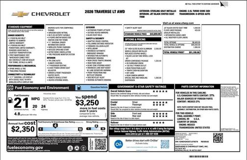 Sterling Gray Metallic 2026 Chevrolet Traverse LT