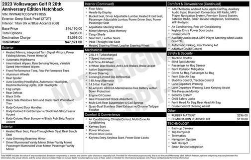 2023 Volkswagen Golf R 2.0T 20th Anniversary Edition