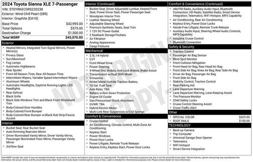 White 2024 Toyota Sienna XLE