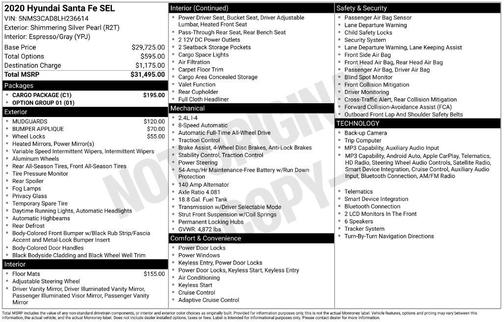 Shimmering Silver Pearl 2020 Hyundai SANTA FE 2.4 SEL