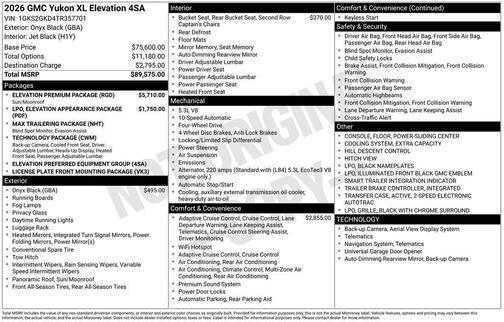 Onyx Black 2026 GMC Yukon XL Elevation