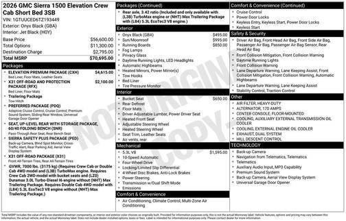 Onyx Black 2026 GMC Sierra 1500 Elevation