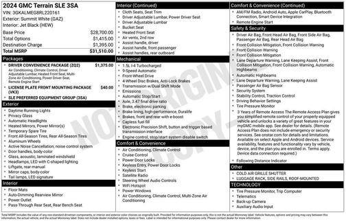 Summit White 2024 GMC Terrain SLE