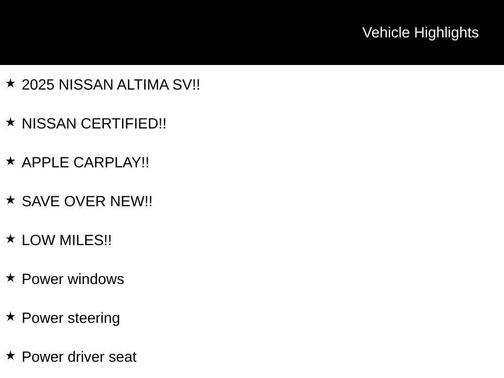 Super Black 2025 Nissan Altima 2.5 SV