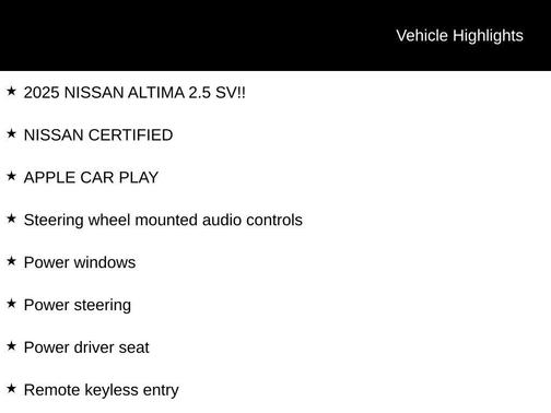 Super Black 2025 Nissan Altima 2.5 SV