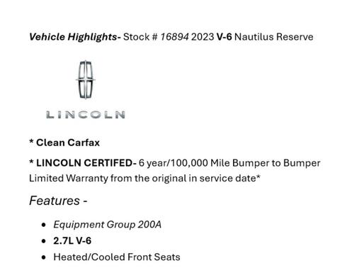 2023 Lincoln Nautilus Reserve