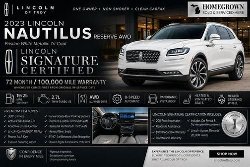 PRISTINE WHITE MET 3C 2023 Lincoln Nautilus RESERVE