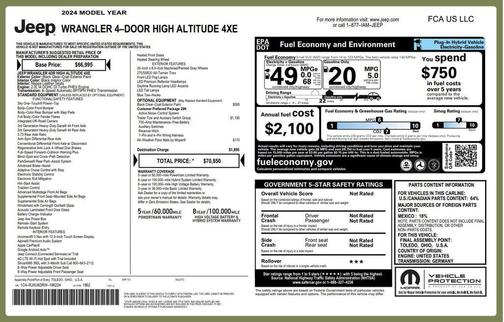 Black Clearcoat 2024 Jeep Wrangler 4xe High Altitude