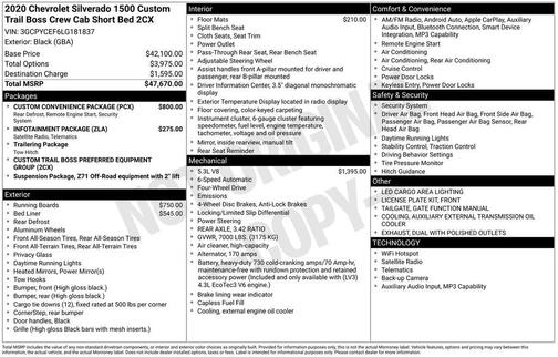 Black 2020 Chevrolet Silverado 1500 Custom Trail Boss
