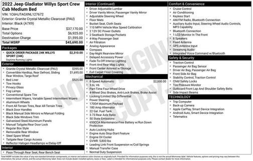 2022 Jeep Gladiator Sport