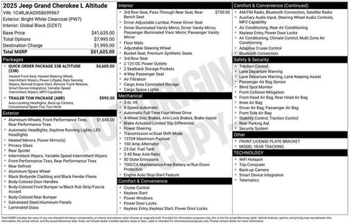 Bright White Clearcoat 2025 Jeep Grand Cherokee L Altitude