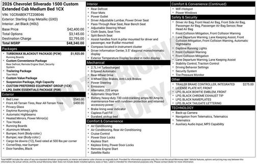 Sterling Gray Metallic 2026 Chevrolet Silverado 1500 Custom