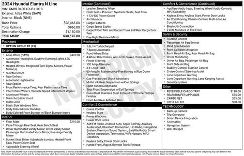 Atlas White 2024 Hyundai ELANTRA N Line