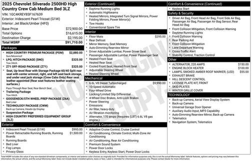 Iridescent Pearl Tricoat 2025 Chevrolet Silverado 2500 High Country