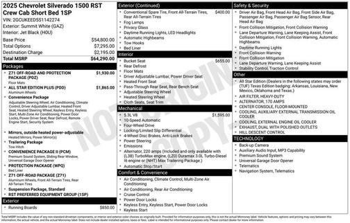 Summit White 2025 Chevrolet Silverado 1500 RST