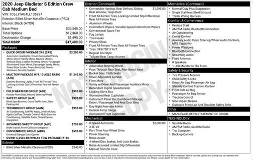 Billet Silver Metallic Clearcoat 2020 Jeep Gladiator Sport S