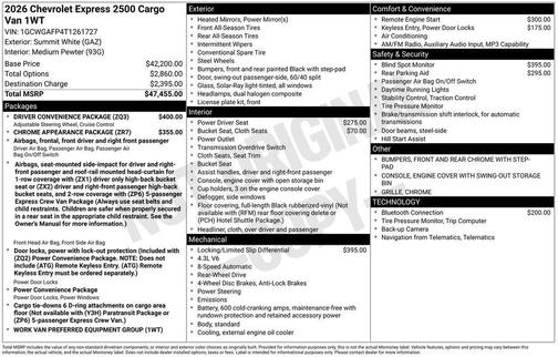 Summit White 2026 Chevrolet Express 2500 Work Van
