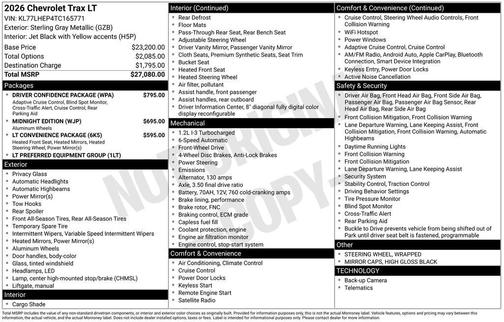 Sterling Gray Metallic 2026 Chevrolet Trax LT