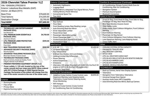 Lakeshore Blue Metallic 2026 Chevrolet Tahoe Premier