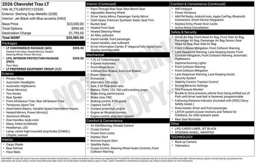 Sterling Gray Metallic 2026 Chevrolet Trax LT