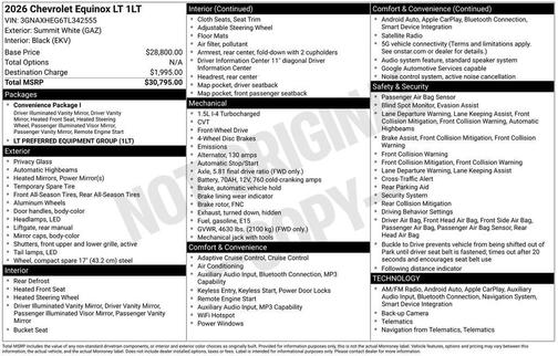 Summit White 2026 Chevrolet Equinox 1LT