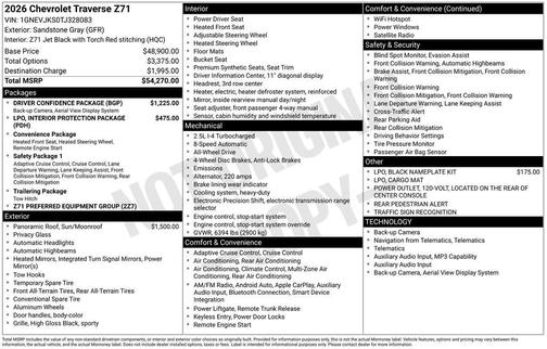 Sandstone Gray 2026 Chevrolet Traverse AWD Z71