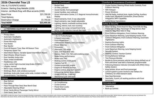 Sterling Gray Metallic 2026 Chevrolet Trax LS