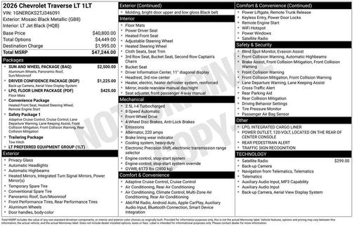 Mosaic Black Metallic 2026 Chevrolet Traverse LT