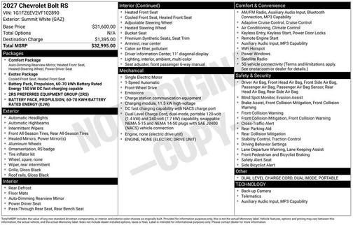 Summit White 2027 Chevrolet Bolt RS
