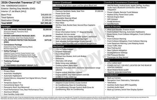 Sterling Gray Metallic 2026 Chevrolet Traverse LT
