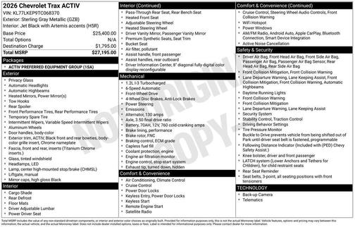 Sterling Gray Metallic 2026 Chevrolet Trax FWD ACTIV