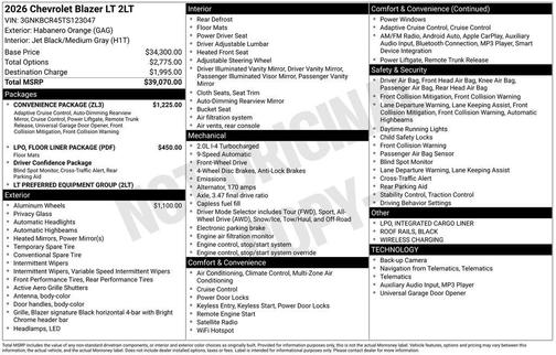 Habanero Orange 2026 Chevrolet Blazer 2LT