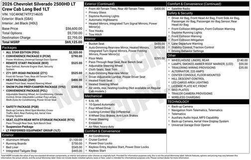 Black 2026 Chevrolet Silverado 2500 LT