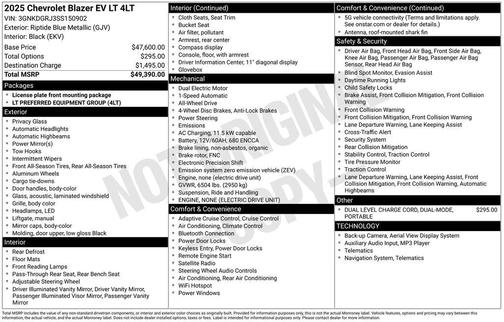 Riptide Blue Metallic 2025 Chevrolet Blazer EV AWD LT