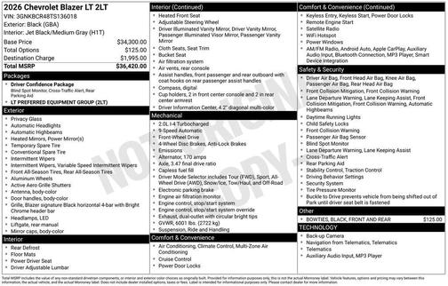 Black 2026 Chevrolet Blazer 2LT