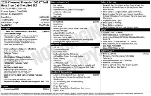 Cypress Gray 2026 Chevrolet Silverado 1500 LT Trail Boss