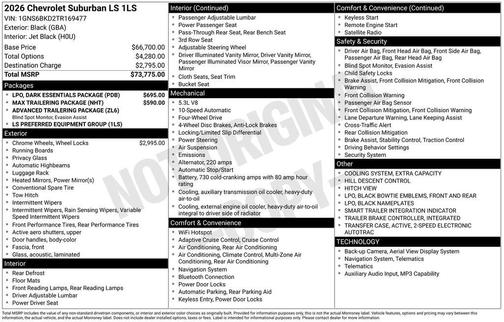 Black 2026 Chevrolet Suburban LS