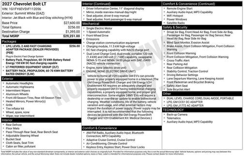 Summit White 2027 Chevrolet Bolt LT FWD