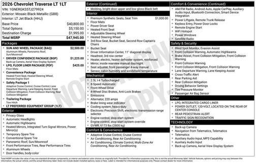 Mosaic Black Metallic 2026 Chevrolet Traverse LT