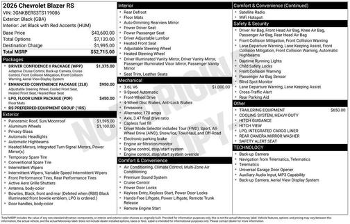 Black 2026 Chevrolet Blazer RS