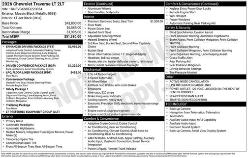 Mosaic Black Metallic 2026 Chevrolet Traverse LT