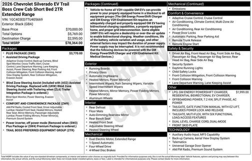 Black 2026 Chevrolet Silverado EV Trail Boss - Extended Range 4WD