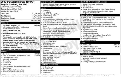 Summit White 2026 Chevrolet Silverado 1500 WT