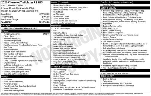 Mosaic Black Metallic 2026 Chevrolet Trailblazer RS