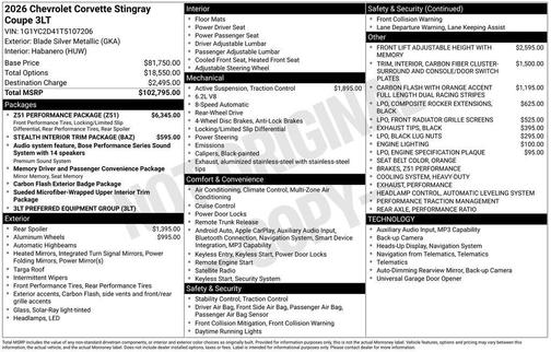 Blade Silver Metallic 2026 Chevrolet Corvette Stingray w/3LT