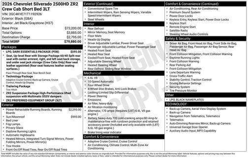Black 2026 Chevrolet Silverado 2500 Crew Cab, Standard Bed, XR2, 4WD