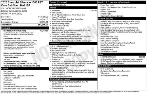 Summit White 2026 Chevrolet Silverado 1500 RST