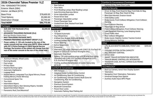 Black 2026 Chevrolet Tahoe Premier