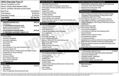 Mosaic Black Metallic 2026 Chevrolet Trax LT
